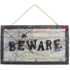Party City Animatronic Light-Up Beware Plastic & Metal Sign, 18.5In X 10.6In - Halloween Decoration| Decorations