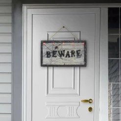 Party City Animatronic Light-Up Beware Plastic & Metal Sign, 18.5In X 10.6In - Halloween Decoration| Decorations