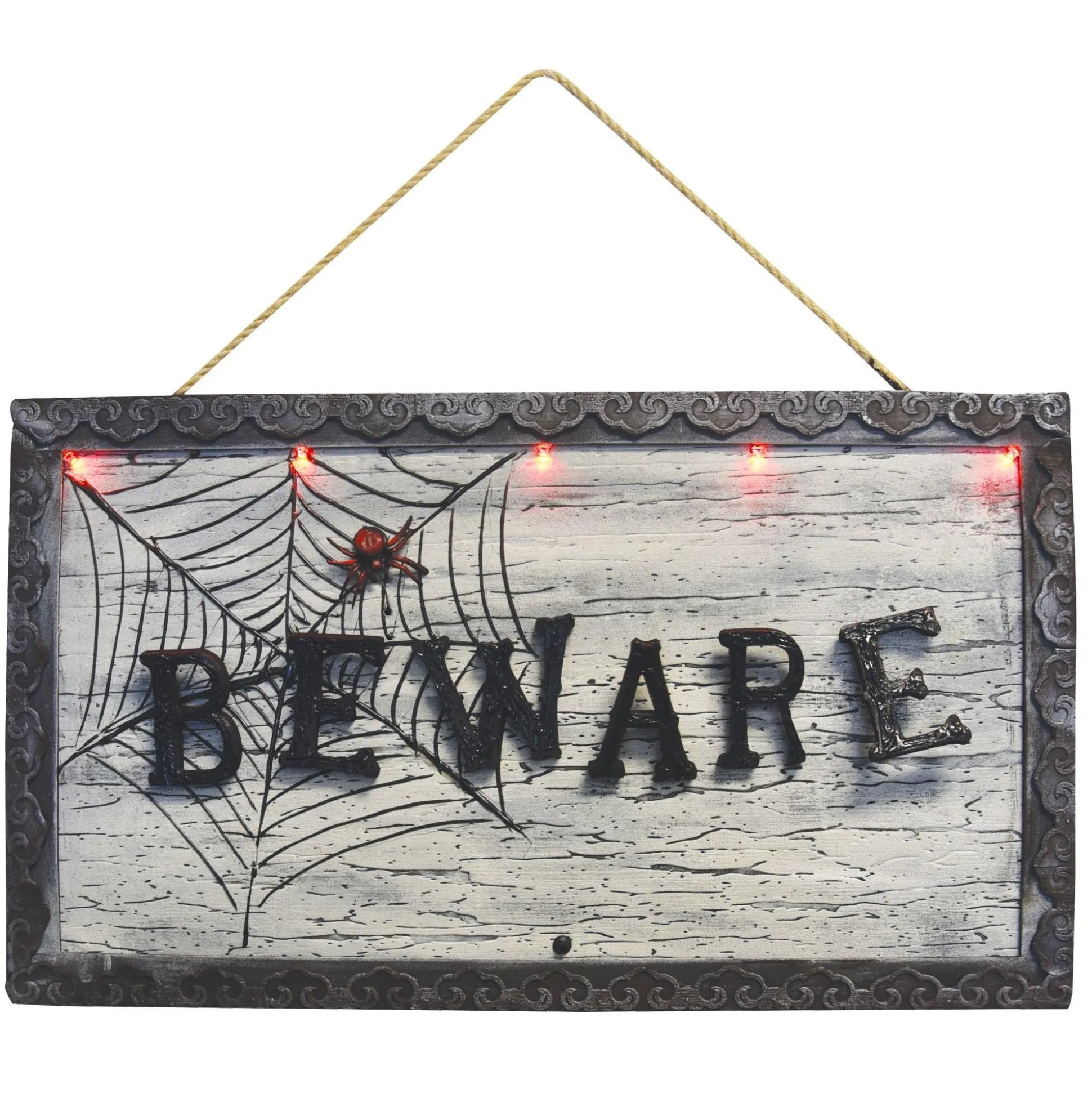 Party City Animatronic Light-Up Beware Plastic & Metal Sign, 18.5In X 10.6In - Halloween Decoration| Home Décor