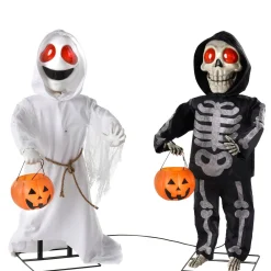 Party City Animatronic Light-Up Talking Ghost & Skeleton Trick-Or-Treaters Decoration, 21In X 36In| Animatronics