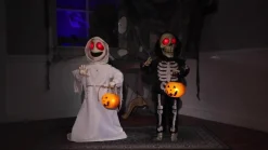 Party City Animatronic Light-Up Talking Ghost & Skeleton Trick-Or-Treaters Decoration, 21In X 36In| Animatronics