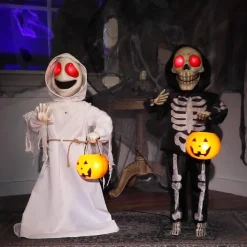 Party City Animatronic Light-Up Talking Ghost & Skeleton Trick-Or-Treaters Decoration, 21In X 36In| Animatronics