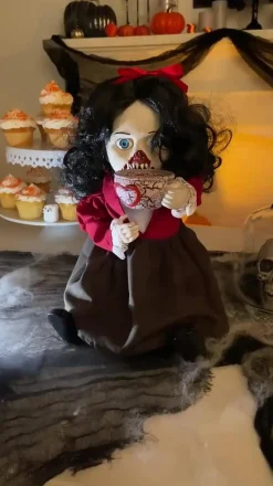 Party City Animatronic Light-Up Talking Zombie Doll With Tea Cup Plastic & Fabric Decoration, 11In X 12In| Table Décor & Centerpieces