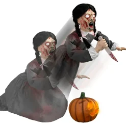 Party City Animatronic Light-Up Vengeful Vicky Pumpkin Carver Decoration, 22In X 36.8In| Animatronics