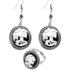 Cheap Black & Bone Earrings & Ring Set Jewelry