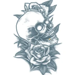 Sale Black & Gray-Style Skull & Roses Temporary Tattoo, 4In X 10In Makeup