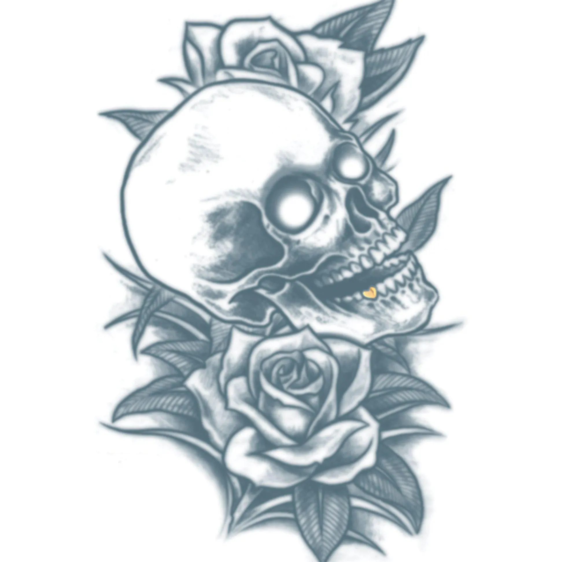 Sale Black & Gray-Style Skull & Roses Temporary Tattoo, 4In X 10In Makeup