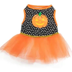 Discount Black & Orange Dot Jack-O'-Lantern Dog Tutu Dress Dog & Pet Costumes
