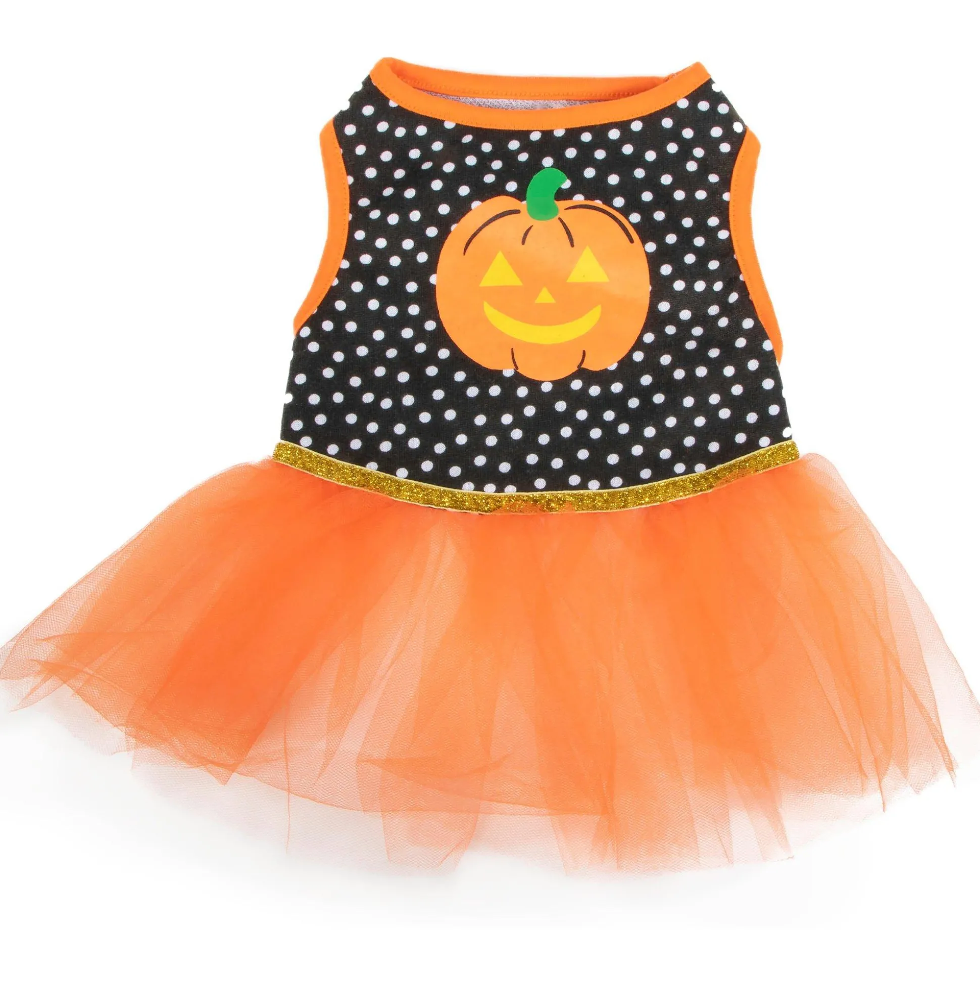 Discount Black & Orange Dot Jack-O'-Lantern Dog Tutu Dress Dog & Pet Costumes