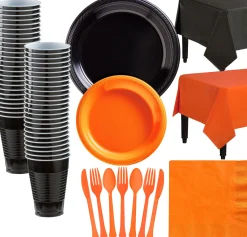 Party City Black & Orange Plastic Tableware Kit For 50 Guests| The Nightmare Before Christmas