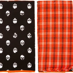 Party City Black & Orange Skulls & Plaid Fabric Kitchen Towels, 18In X 28In, 2Ct| Table Décor & Centerpieces