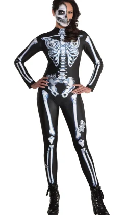 Store Black & White Skeleton Catsuit With Butterflies For Adults Women Scary