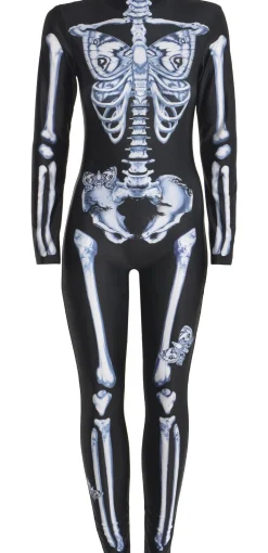 Store Black & White Skeleton Catsuit With Butterflies For Adults Women Scary