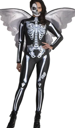 Store Black & White Skeleton Catsuit With Butterflies For Adults Bodywear
