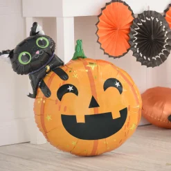 Party City Black Cat & Pumpkin Halloween Foil Balloon, 24In X 29In| Balloons