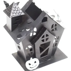 Party City Black Crooked Haunted House Metal Tea Light Candle Holder, 6.5In - Halloween Decoration| Table Décor & Centerpieces