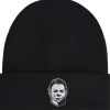 Shop Black Embroidered Michael Myers Mask Acrylic Knit Beanie - Halloween 2 Men Scary