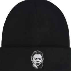 Shop Black Embroidered Michael Myers Mask Acrylic Knit Beanie - Halloween 2 Men Scary