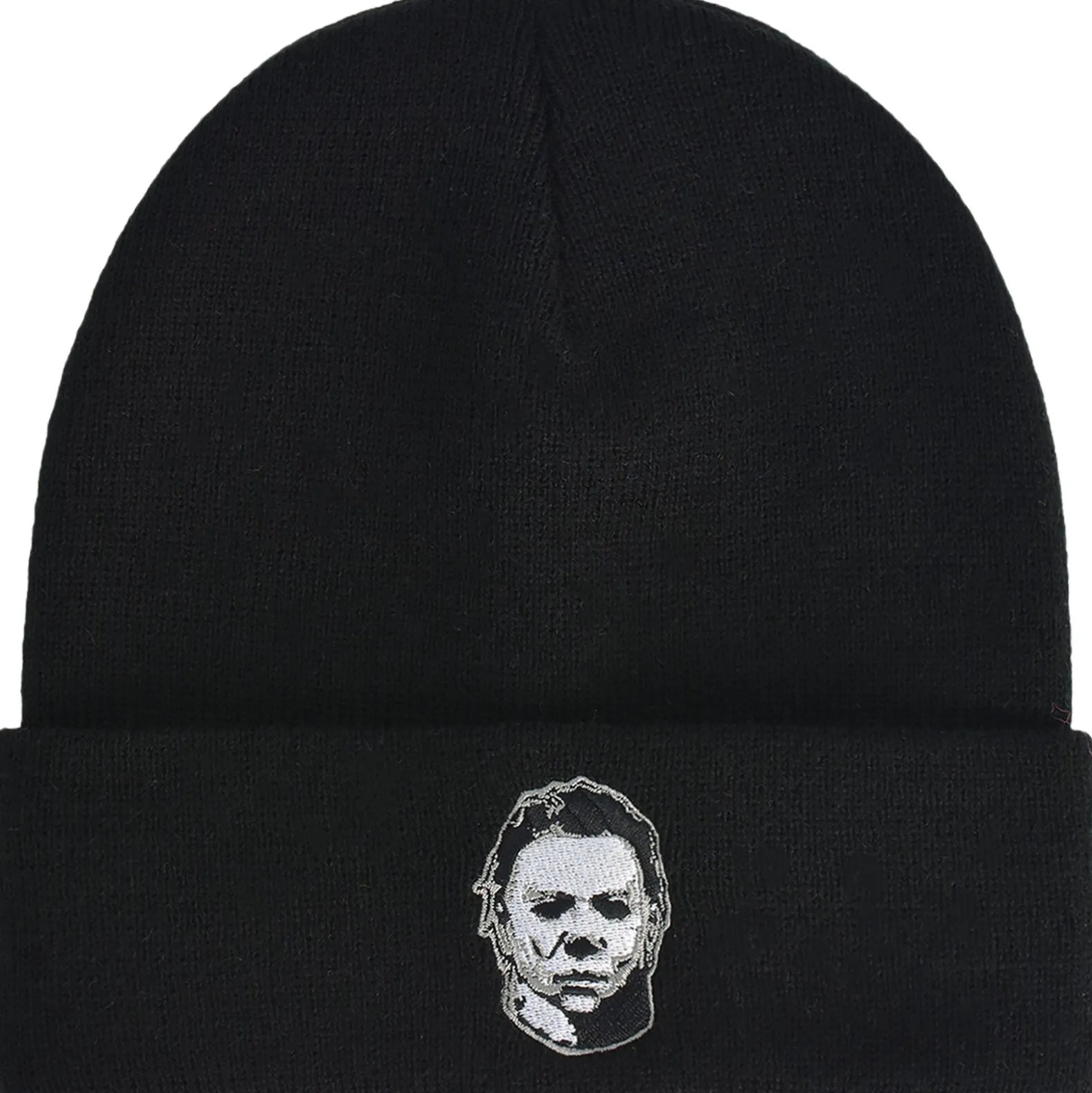 Shop Black Embroidered Michael Myers Mask Acrylic Knit Beanie - Halloween 2 Men Scary
