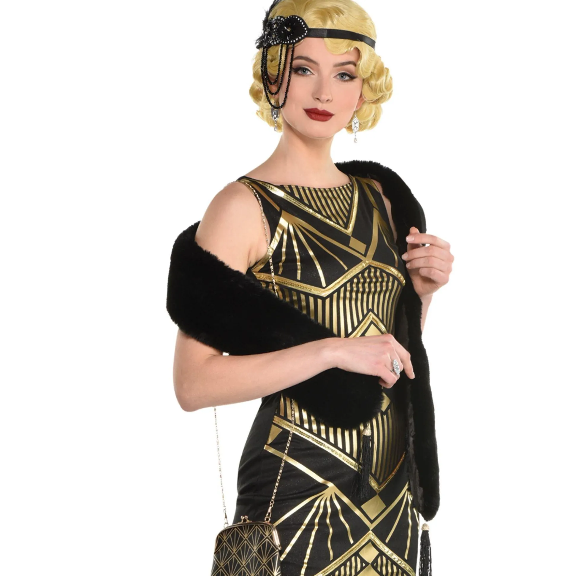 Store Black Faux Fur Stole Gloves