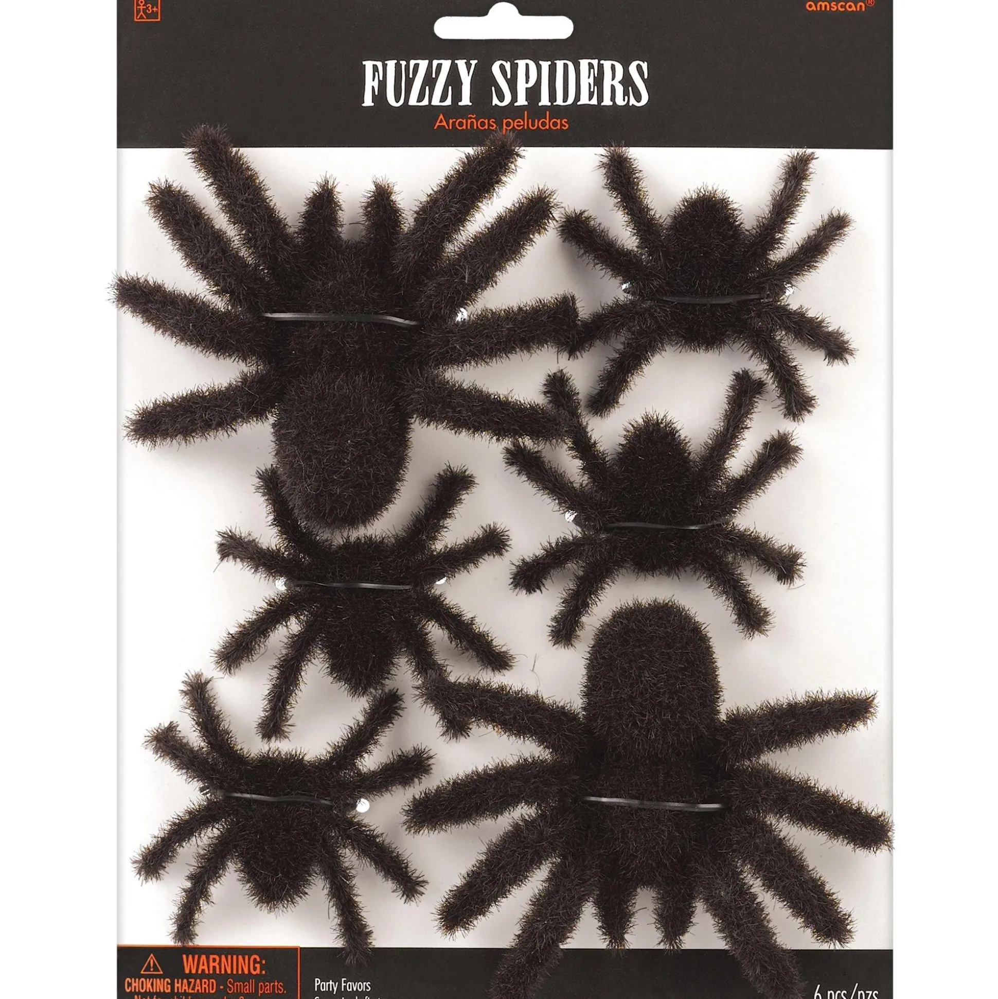 Party City Black Fuzzy Spiders 6Ct| Spiders & Webbing