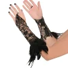 Store Black Lace & Feather Arm Cuffs Gloves