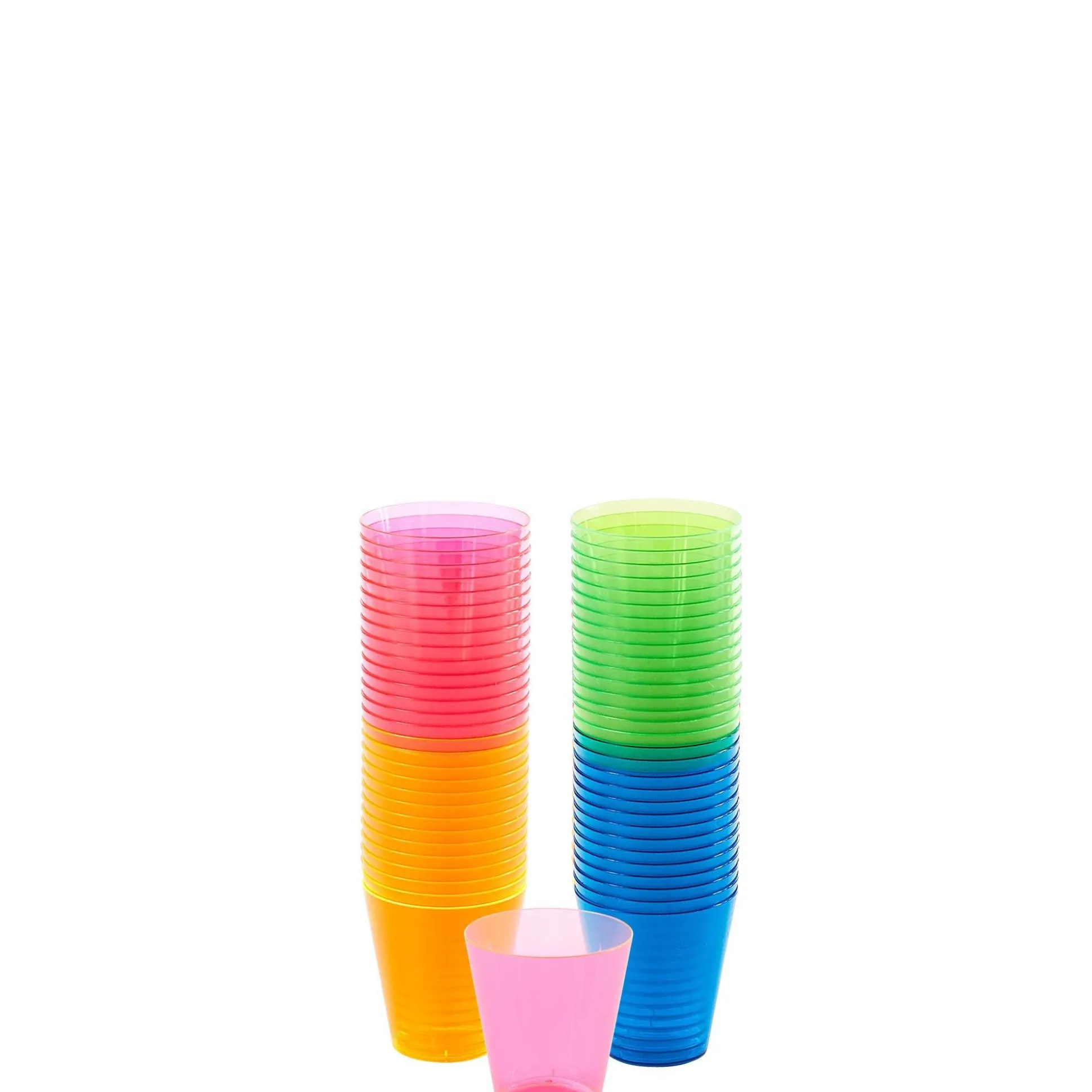 Party City Black Light Assorted Neon Plastic Shot Glasses, 2Oz, 100Ct| Creepy Carnival