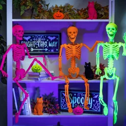 Party City Black Light Reactive Flocked Skeleton Hanging Decoration, 36In| Skeletons