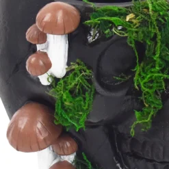 Party City Black Resin & Moss Skull & Mushroom Planter, 7.25In| Home Décor