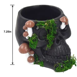 Party City Black Resin & Moss Skull & Mushroom Planter, 7.25In| Table Décor & Centerpieces