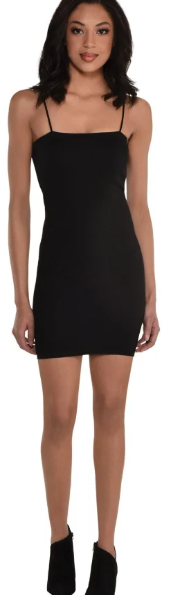 Best Sale Black Ribbed Bodycon Mini Dress For Adults With Removable Spaghetti-Straps Women Sexy