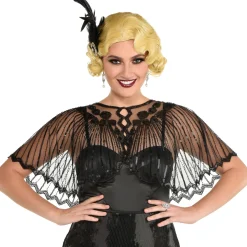 Best Sale Black 20S Fancy Sheer Capelet Capes, Robes