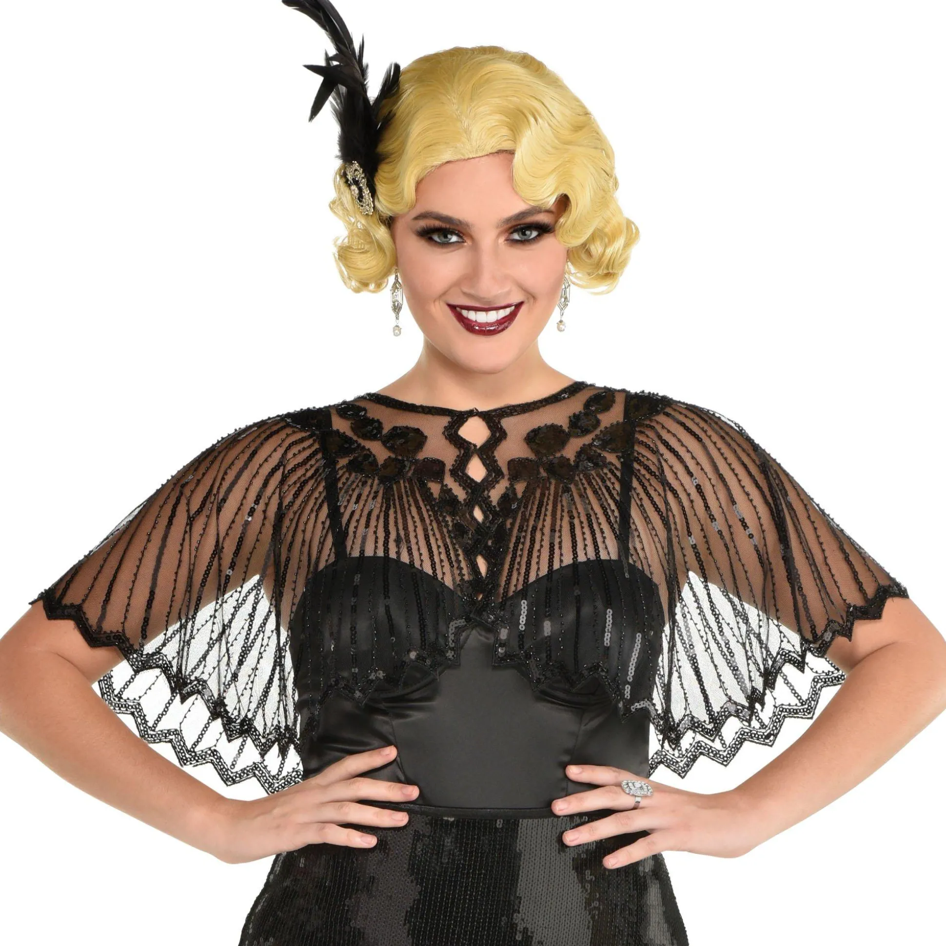 Best Sale Black 20S Fancy Sheer Capelet Capes, Robes