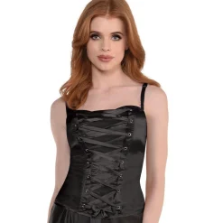 Best Sale Black Satin Lace-Up Corset For Adults With Removable Straps Corsets