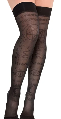 New Black Sheer Celestial Mystic Over-The-Knee Socks Tights