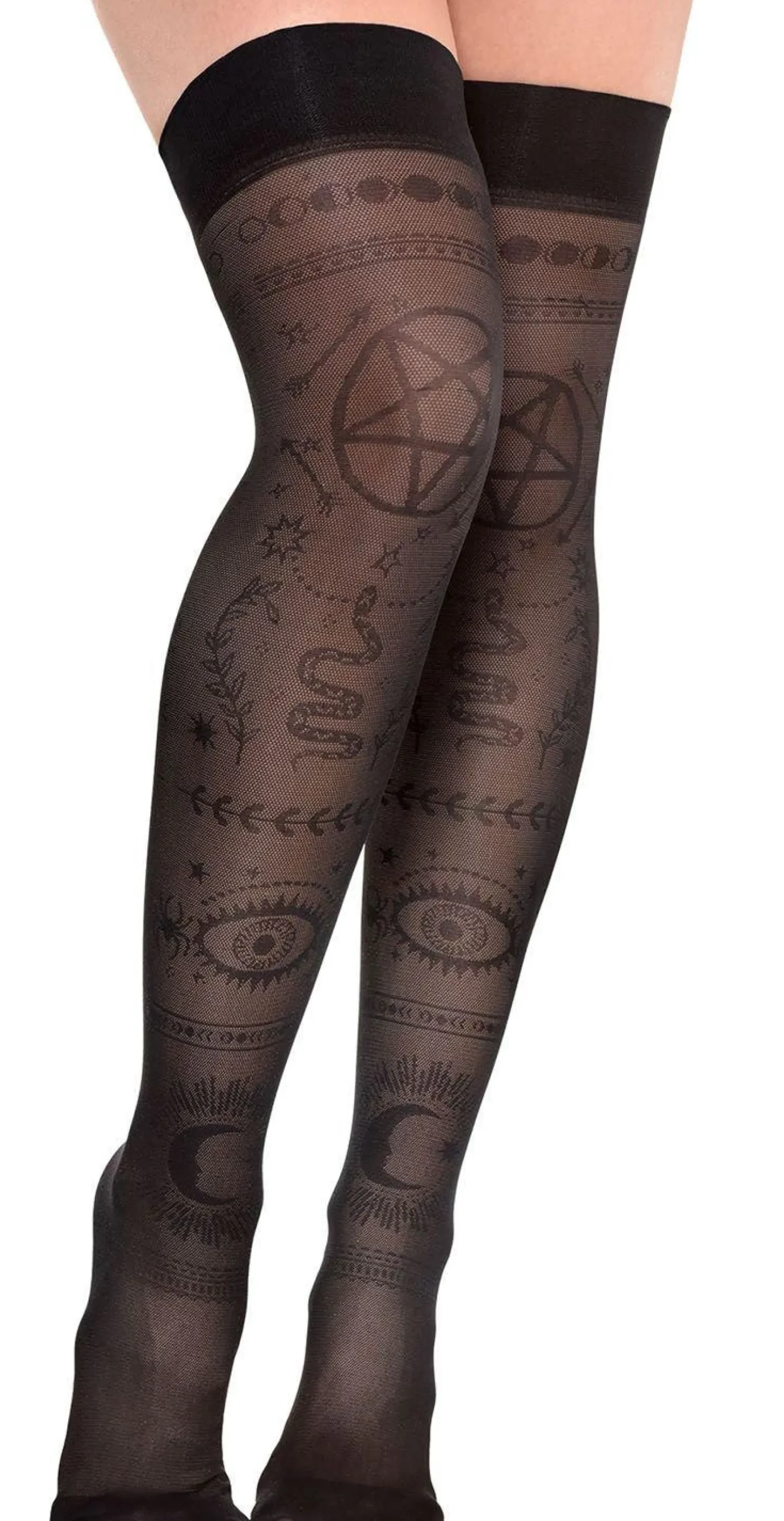 New Black Sheer Celestial Mystic Over-The-Knee Socks Tights