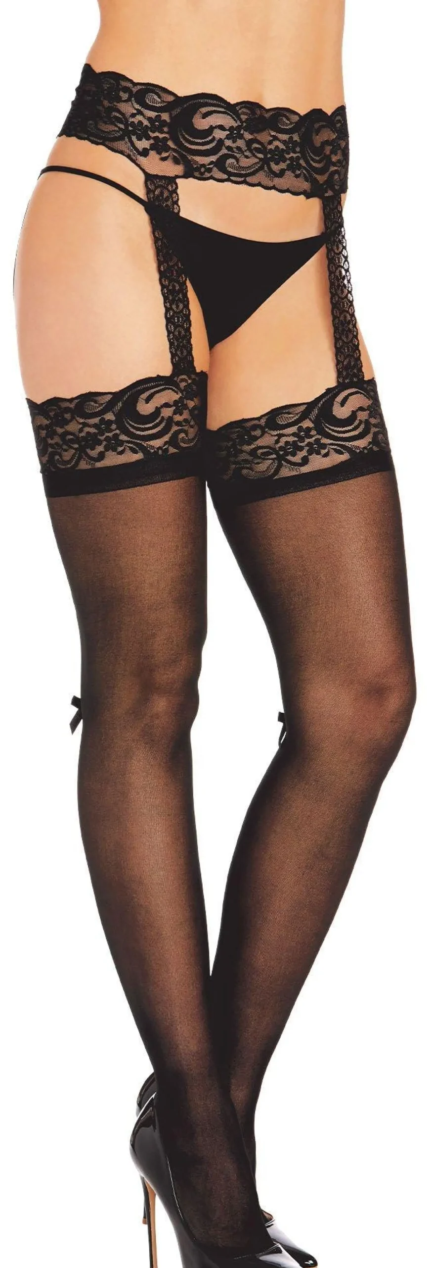 Cheap Black Sheer Pantyhose For Adults With Lace Suspender Garter Tights