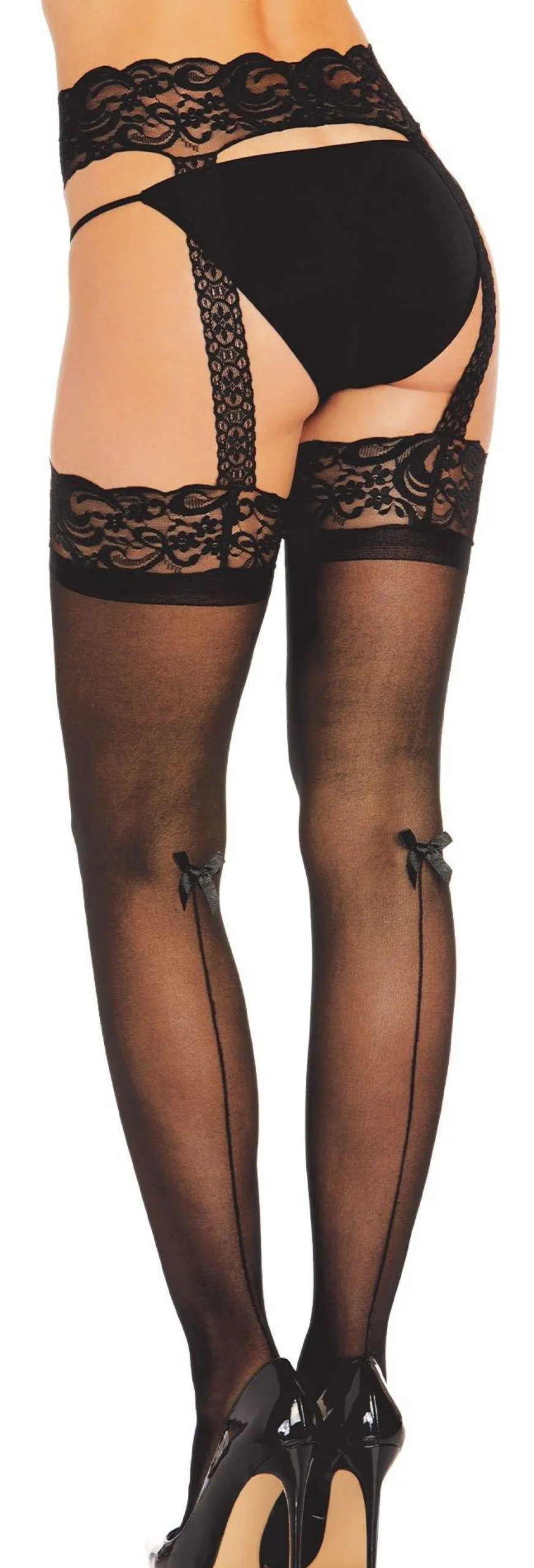 Cheap Black Sheer Pantyhose For Adults With Lace Suspender Garter Tights