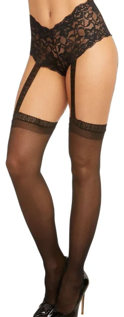 Clearance Black Sheer Pantyhose For Adults With Lace Shorts & Garter Tights