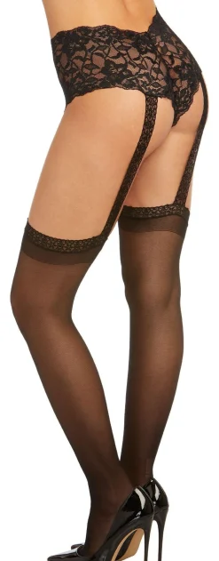 Clearance Black Sheer Pantyhose For Adults With Lace Shorts & Garter Tights