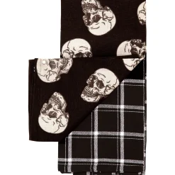 Party City Black Skulls & Plaid Fabric Kitchen Towels, 18In X 28In, 2Ct| Table Décor & Centerpieces
