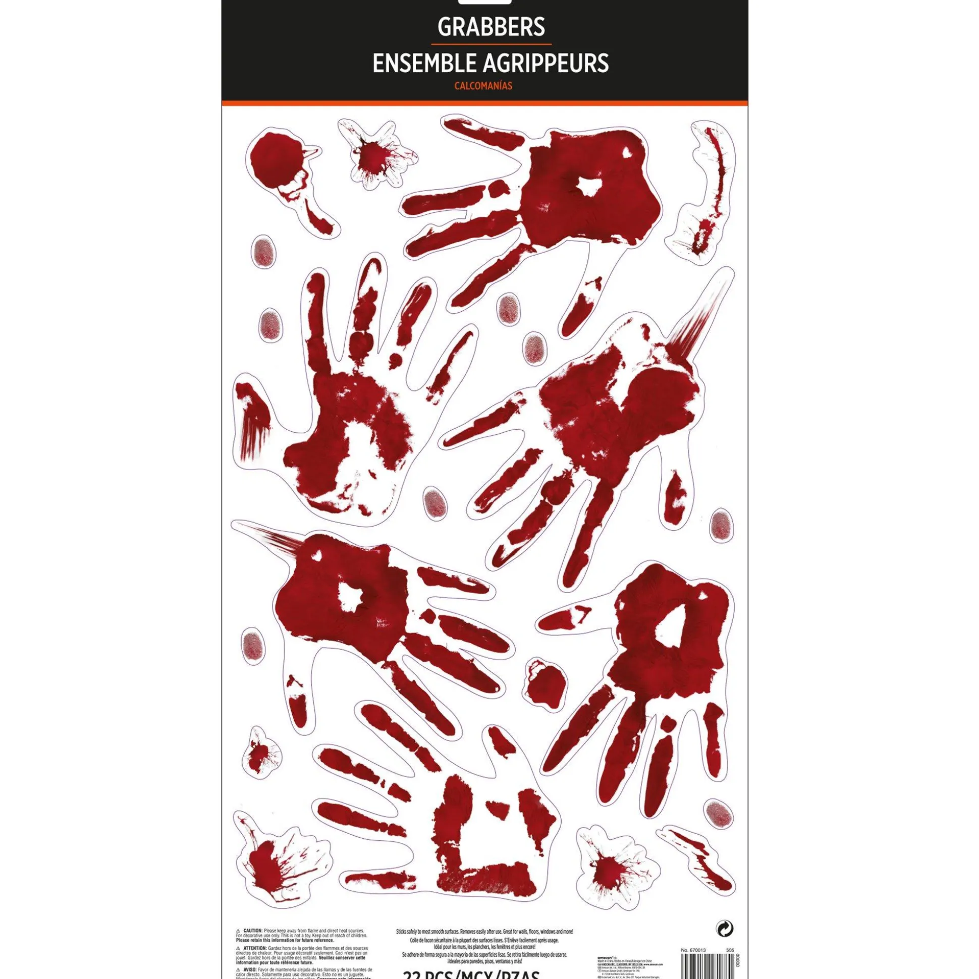 Party City Bloody Hand Print Wall Decals 19Pc| Decorations