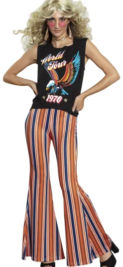 Sale Blue & Orange Striped Bell Bottom Pants For Adults Tights