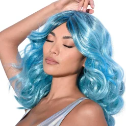 Clearance Blue Medium Length Curly Wig Wigs