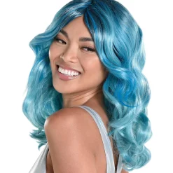 Clearance Blue Medium Length Curly Wig Wigs