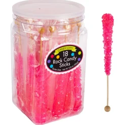 Party City Bright Pink Rock Candy Sticks, 18Ct - Bubblegum Flavor| Rock Candy