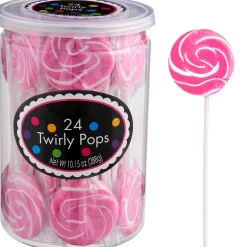 Clearance Bright Pink Swirly Lollipops, 24Pc - Bubblegum Flavor Lollipops