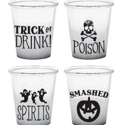 Party City Classic Black & White Halloween Plastic Shot Glasses, 1.5Oz, 4Ct| Spiderweb Night