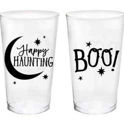 Party City Classic Black & White Halloween Plastic Tumblers, 16Oz, 10Ct| Spiderweb Night