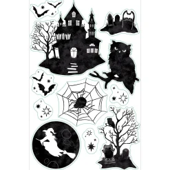 Party City Classic Black & White Halloween Mythologies Vinyl Cling Decals, 11Ct| Window & Wall Décor